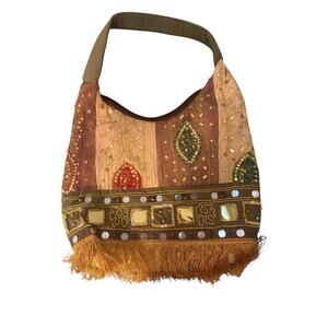 Nicole Lee Collection Hand Made Hobo Bag Stones/Beads/Fringe
